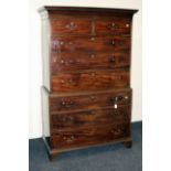 A George III mahogany chest on chest, the moulded and dentil cornice over two short and six