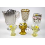 A Victorian 'cracked ice' and parcel gilt wine goblet, with dome foot, 20cm high, together with a