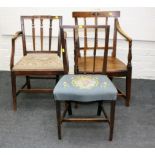 A set of six 19th century mahogany dining chairs having plain rail, blocked vertical splats,
