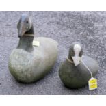 A large stoneware goose by Lyn Lovitt, with slip ware decoration, together with one other (2)