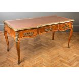 A French Louis XV kingwood bureau plat, with inset leather panel and ormolu mounts throughout,
