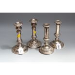 A pair of Victorian silver plated on copper single sconce table candlesticks, each with telescopic