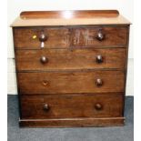 A 19th century mahogany chest, of two short over three long drawers, 107cm wide