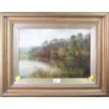 19th century English School A quiet autumnal river landscape oil on canvas 26 x 38cm