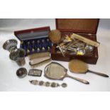 A silver backed five piece dressing table set, Birmingham 1946, together with a quantity of silver