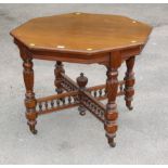 A Victorian walnut octagonal centre table with twisted column legs and gallery stretcher, 92cm wide