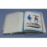 A 19th century scrap album containing watercolour sketches, clippings and drawings