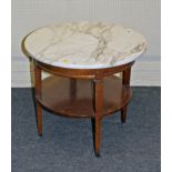 An Edwardian mahogany occasional table, with a circular marble top on square tapering legs united by