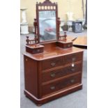 A Victorian mahogany dressing table with swing mirror over two short and two long drawers, 107cm