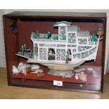 A 19th century Cantonese carved ivory and polychromic painted pleasure boat, in own wooden cabinet