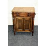 An early 19th century mahogany work cupboard, converted for home entertainment, 62 x 60 x 43cm