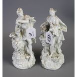 A Meissen white glazed porcelain figure of a young Bacchus, together with his female companion