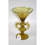 A large 19th/20th century Facon de Venis sepia glass outsize drinking glass with conical bowl,