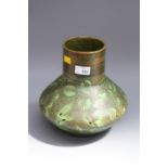 A Clews and Co Chameleon Ware vase of baluster form, hand decorated with poppy flowers and leaves on