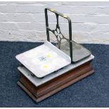 A set of W & T Avery of Birmingham counter top vintage balance scales, with porcelain panel and