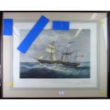 British and Foreign Steam Ships No.6, The British Queen hand coloured engraving 83 x 66cm