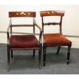 A possibly Scottish mahogany Regency carver chair with double sabre supports