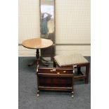 A George III mahogany stool with squared supports and drop in seat, together with a mahogany