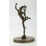 A 19th century Italian grand tour bronze figure of Mercury, with caduceus in hand, on an oval marble