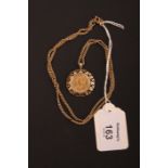 A Victorian half sovereign, dated 1894, in mobile 9ct gold pendant mount and chain