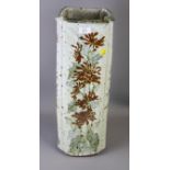 A Japanese Studio pottery stick stand, of square form, decorated with flowers, 57cm high