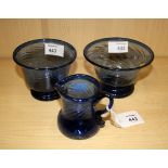 A near pair of late 18th century Newcastle blue glass sugar bowls, together with a matching loop
