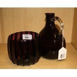 A circa 1830 ribbed amethyst glass finger bowl, together with an amethyst glass spirit flagon with