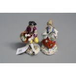 A pair of 20th century Sitzendorf porcelain figures, of a lady and gentleman in 18th century