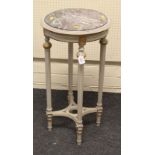 A French Empire design grey and gilt gueridon with inset circular marble panel to the top, 78cm