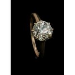 A single stone diamond ring, the old brilliant cut diamond in simple eight claw mount to plain