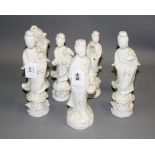 A collection of seven 20th century Chinese blanc de chine porcelain figures of Gaunyin, in various