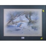 Gordon Beningfield (British 1936-1998) 'Kingfisher by the stream' watercolour, signed lower right