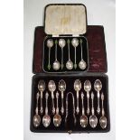 A cased set of twelve Victorian apostle teaspoons and tongs, Sheffield 1894 by Martin Hall and