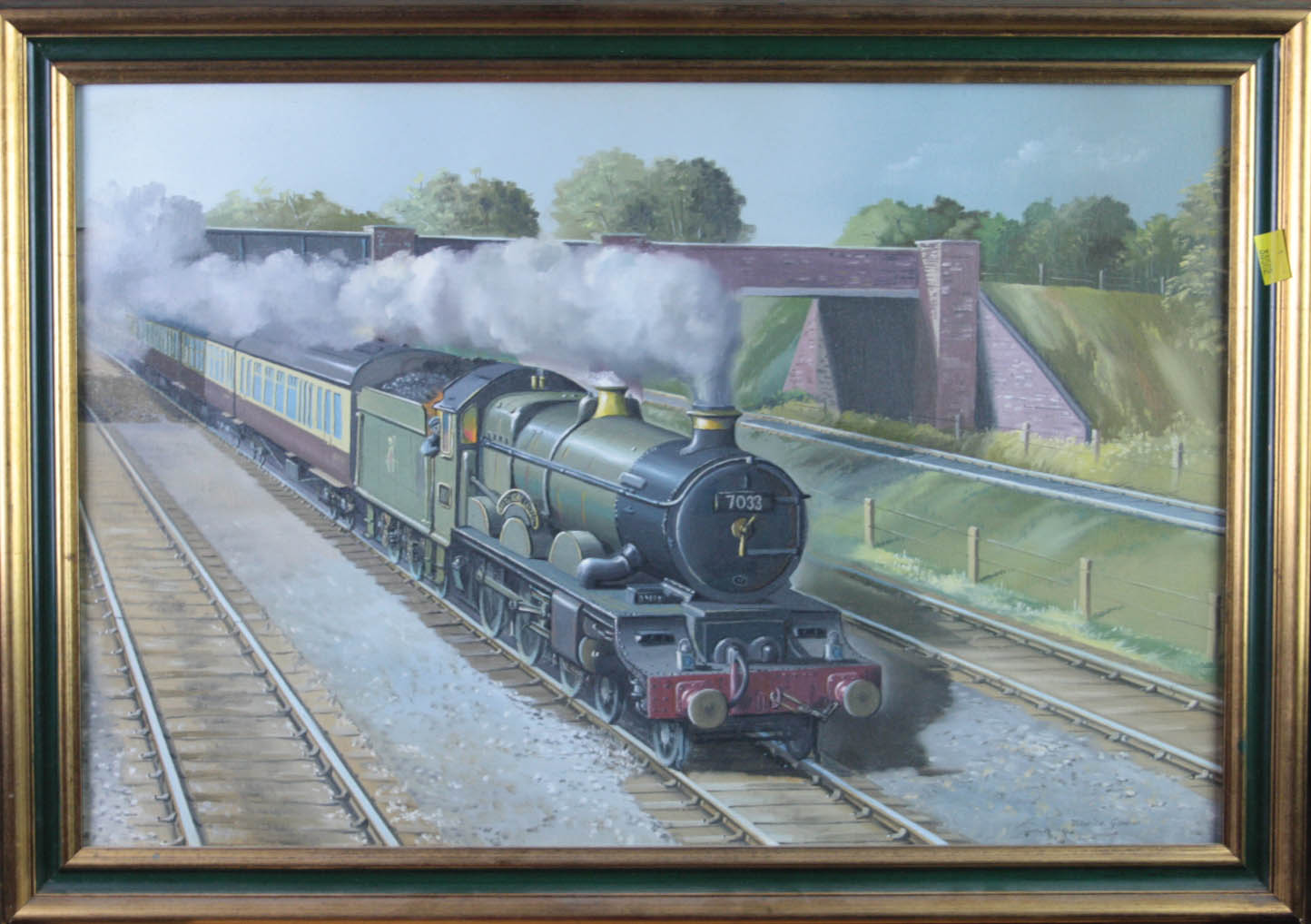 Maurice Gardner 20th century Oxford school, the GWR steam locomotive Hartlebury Castle passing