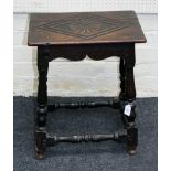 A mid to late 17th century oak joint stool, with baluster supports with lozenge carved top,