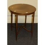 An Edwardian mahogany occasional table, the box and chequer strung circular top on square tapering