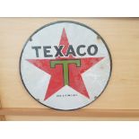 A vintage American hard enamel Texaco, circular tin advertising wall sign, 38cm diameter