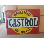 A large vintage hard enamel Castrol Wakefield Motor Oil advertising sign, by Burton of Palmers