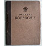 Rolls-Royce 20-25 brochure, string tied brown covers with raised lettering and "By Appointment"