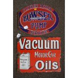 A double sided vintage hard enamel Vacuum Motor Oil advertising sign, Protector Eccles, 41 x 51cm,