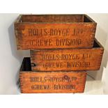 Rolls-Royce Factory tool and gauge stores boxes, three pine combtailed construction pine boxes