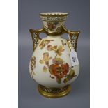 A Royal Worcester vase of baluster form, design number 1079, 1885 date code, pierced collar and twin