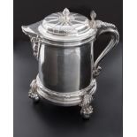 Elkington and Co., an imposing silver ale jug and cover, the lid with pineapple finial and lobed