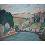 Alec Walker (British 1889-1964) An extensive river valley landscape oil on canvas, signed lower