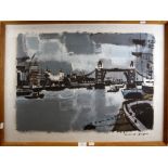 Frederick Griffin R.O.I. (1906-1976) 'Raised Tower Bridge' acrylic on board, signed lower right,