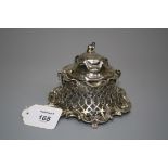 Charles Thomas Fox and George Fox, a silver lattice work inkwell with hinged rococo cover and