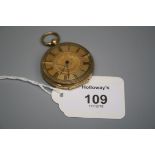 A lady's Swiss gold enamel and diamond open faced pocket watch, the engine turned circular dial with