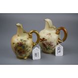 Two Royal Worcester flatback jugs, decorated with spring flowers, and one with butterfly, 13 and