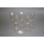 A set of five 19th century harp etched ale glasses