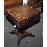 A William IV mahogany pedestal work table, with two short drawers, 42cm wide